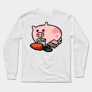 Cute Piggy Cartoon Eating Breakfast Long Sleeve T-Shirt